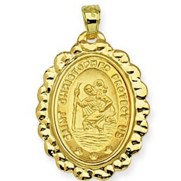 Real Gold Saint St. Christopher Protect Us Pendant